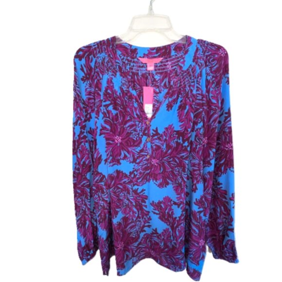 NWT Lilly Pulitzer Elsa Silk Top Abaco Blue Feel Like a Shellebrity Size XL - Picture 7 of 8